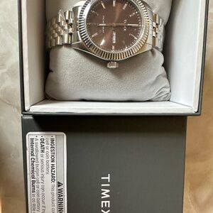 Timex Silver Watch with Brown Dial